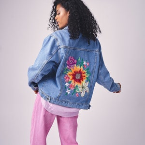 Embroidered jean jacket etsy on sale