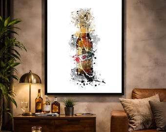Beer Bottle Watercolor Print | Modern Bar Art (Instant Download)