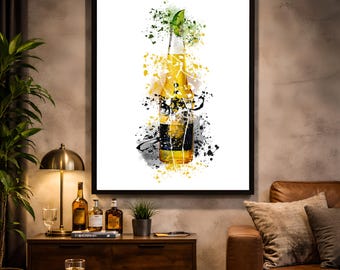 Watercolour Beer Bottle Art Print | Minimalist Alcohol | Modern Bar Wall Decor | Illustration (Instant Download)