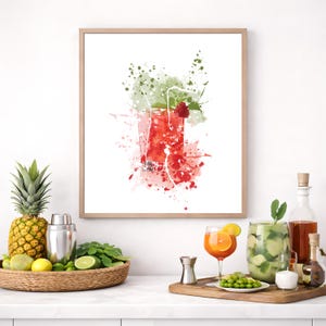 Raspberry Gin Watercolor Cocktail Print, Modern Bar Kitchen Art (Instant Download)
