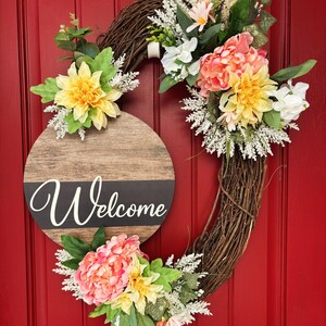 Welcome Floral Grapevine Wreath