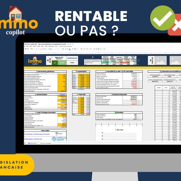 Immo' copilot - Calcul de rentabilité en investissement locatif - Google Sheets (législation Française seulement !)