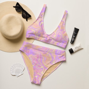 Pastel Bikini, Women&#39;s Two Piece Swimsuit, High Waisted Bathing Suit, Women&#39;s Swimwear, Tie Dye Bikini, Psychedelic Swimsuit, Pink Bikini