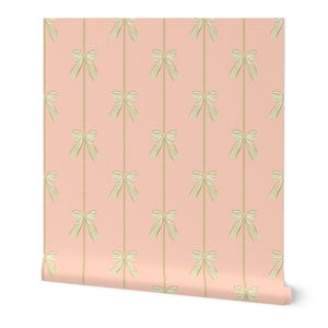Nursery Wallpaper Bows, Pink and Green wallpaper Little Girl, Coquette Bow Wallpaper, Nursery Wallpaper for Girls, Girly Nursery Decor