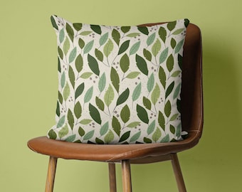 Botanical Throw Pillow Cover, Leaf Pillow Covers, Farmhouse Throw Pillow Covers, Throw Pillow Covers Green, Plant Throw Pillow