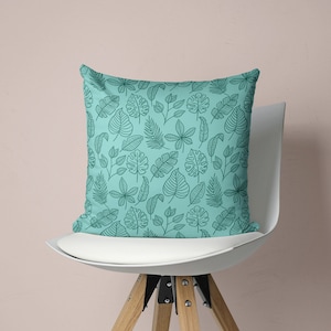 Aqua Pillow Cover, Coastal Throw Pillow Covers, Tropical Pillow Covers, Palm Leaf Pillow, Botanical Pillow Covers, Palm Tree Throw Pillow
