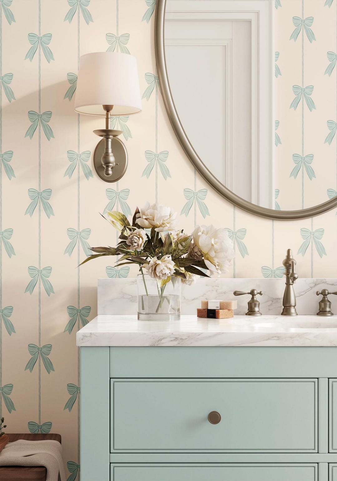 Blue Bow Wallpaper: Coquette Nursery Decor, Peel and Stick - Etsy