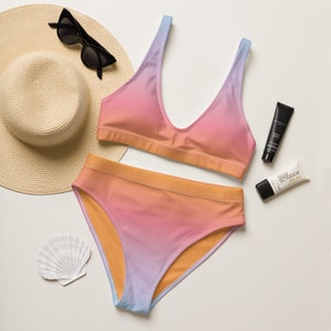 Rainbow Bikini, Colorful Swimwear, Vacation Bathing Suit, High Waisted Swimsuit, Womens Bikini Set, Womens Swimwear, Womens swimsuit