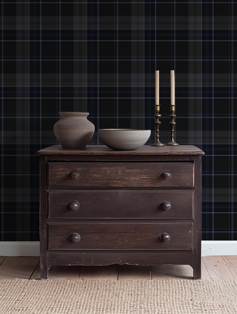 Cabin Core Peel and Stick Wallpaper, Dark Plaid Wallpaper, Ralph Lauren ...