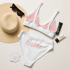 Bachelorette Party Swimsuit, Bride Bikini Set, light pink bikini, White Two Piece Bathing Suit, Bride Swimsuit, High Waisted Swimsuit
