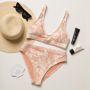 Peach Bikini, Orange Swimsuit, Sporty Bikinis, Two Piece Swimsuit, high waisted swim, Tie Dye Bikini, Psychedelic Swimsuit, Pastel Bikini