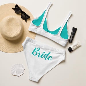 Bride Swimsuit, Bride Bikini Set, Bachelorette Party Swimsuit, White Two Piece Bathing Suit, High Waisted Swimsuit, Women&#39;s swimwear