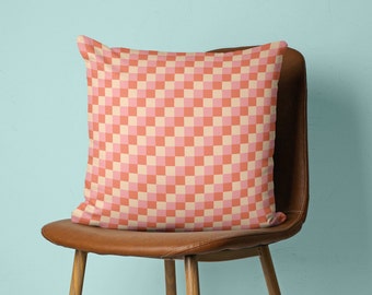Checkered Throw Pillow Cover, Pink and Orange Throw Pillow Cover, Retro Pillow Covers, Checkerboard Throw Pillow, Geometric Pillow Cover