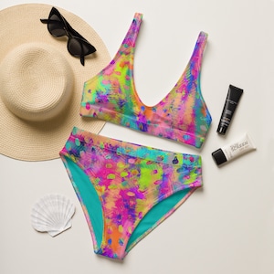 Rainbow Bikini, Colorful Bikini, Womens Two piece swimsuit, Women&#39;s Bikini Set, Women&#39;s Swimwear, High Waisted Swimsuit, Vacation Bikini