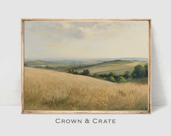 Country Landscape Painting - Vintage Wall Art - Farmhouse Print - Summer Landscape -  Digital Download Printable - #0363