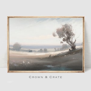 Tranquil Horizons - Spring Countryside Landscape Wall Art - Farmhouse Decor - Landscape Painting in Neutral Tones - Cottage Core | #0142