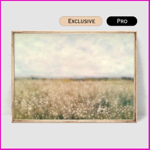 Flowers in a Spring Meadow - Oil Painting Impressionist - Farmhouse Decor - Neutral Tone Country Printable - Digital Download | #0058