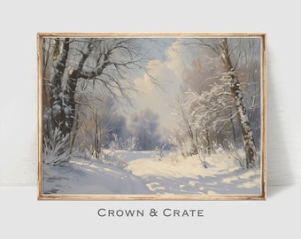 Winter Landscape Snow Painting - Nature Oil Painting - Neutral Tones - Digital Download - #0343