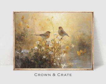 Gilded Daybreak - Dawn Sunrise - Sparrow Bird - Vintage Aesthetic - Golden Sunlight - Fine Art - Rustic - Farmhouse - Cottage core | #0265