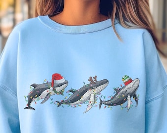 Whale Christmas Crewneck Sweatshirt | Gift For Whale/XMAS/Reindeer/Santa Lover | Fun Holiday Sweater | Save The Whales PNW Pullover