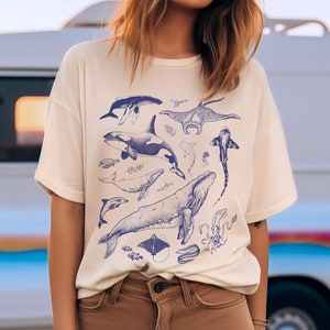 Vintage 90s Tattoo Sea Animal Tshirt | Gift For Nature, Sealife, Ocean, Whale, Conservation Lover | Humpback/Orca/Turtle/Dolphin Oversized T