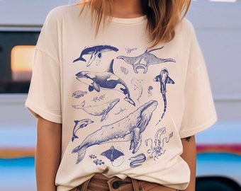 Vintage 90s Tattoo Sea Animal Tshirt | Gift For Nature, Sealife, Ocean, Whale, Conservation Lover | Humpback/Orca/Turtle/Dolphin Oversized T