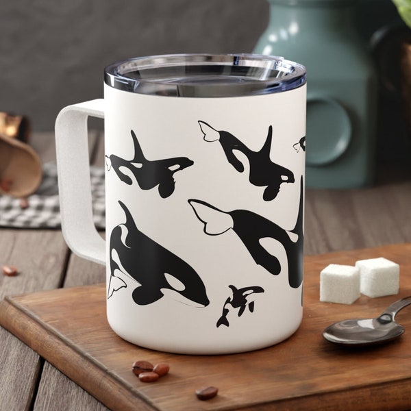 Orca Pod Killer Whale Insulated Beverage Mug | Gift For Nature/Wildlife Lover/Marine Biologist | Unique PNW Sea Animal Coffee/Tea Tumbler