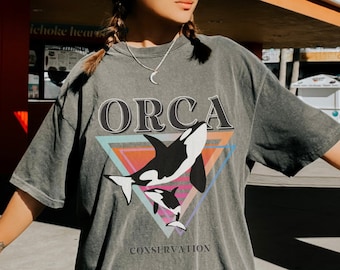 Retro 90s Orca T-Shirt | Ocean/Sealife/Nature/Wildlife Conservation Tee Shirt | Gift For Killer Whale/Dolphin Lover | PNW Oversized Pullover