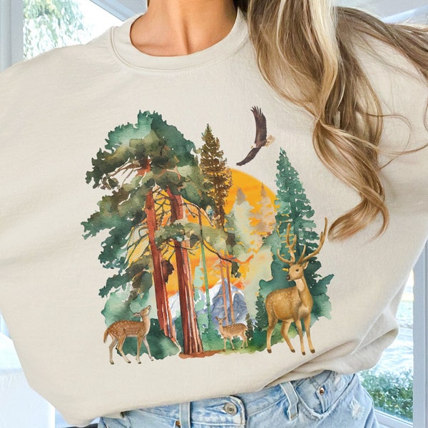 Old Growth Woodland Animal Crewneck Sweatshirt | Gift For Nature, Wildlife, Deer, Mountains, Hiking, Camping Lover | Unique PNW Sweater