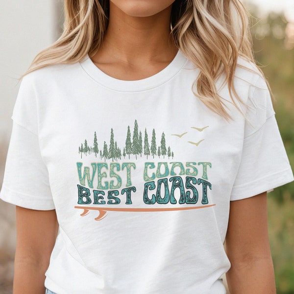 Vintage 90s West Coast Best Coast TShirt | Retro Surf Aesthetic Oversized Boho Shirt, Cute Trendy Baggy T Tops, Y2K Surfing T-Shirt, Granola