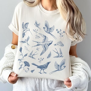 Vintage Tattoo Bird Collage TShirt | Gift For Birder | Retro Minimalist Aesthetic Tee Shirt | Cute Boho Cottagecore Y2K 90s Tee