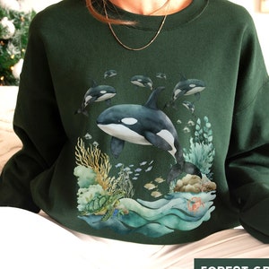 Orca/Killer Whale Pod Crewneck Sweatshirt | Gift For Nature, Wildlife, Sealife, Ocean Lover | Cozy Oversized Pullover | Unique PNW Sweater