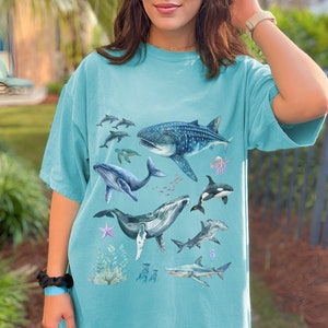 Watercolor Whale Comfort Colors T Shirt | Gift For Wildlife, Sealife, Nature Lover | Ocean Conservation | Trendy Oversized TShirt | Orca PNW