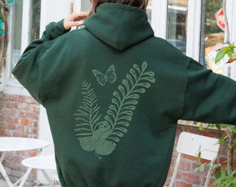 Fern Hoodie | Pacific Northwest Aesthetic | Goblincore/Cottagecore Clothing | Minimalist Green Pullover | Gift For Nature/Plant/Fern Lover