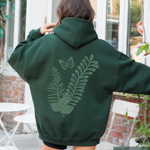 Fern Hoodie | Pacific Northwest Aesthetic | Goblincore/Cottagecore Clothing | Minimalist Green Pullover | Gift For Nature/Plant/Fern Lover