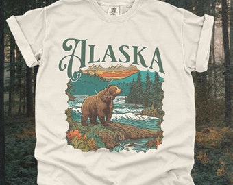 Vintage 90s Alaska TShirt | USA US National Parks Shirt | Mountain Adventure Exploration T-Shirt | Forest Wilderness Rugged Baggy Tee