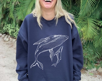 Humpback Whale And Calf Sweatshirt | Oceancore Clothing | Cute Trendy Top | Oversized Beach Pullover| PNW Mom And Baby Sweater | Whale Lover