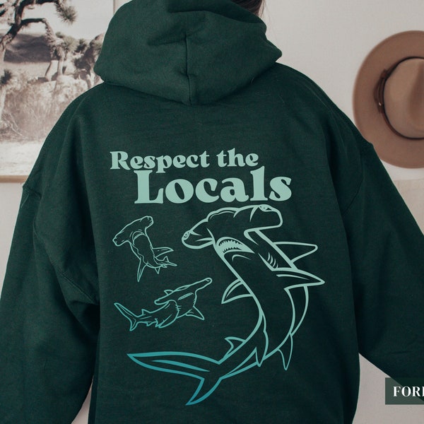 Respektiere die Einheimischen Ozean farbiger Hoodie | Geschenk für Meer / Natur / Sealife / Hai / Wal-Liebhaber | Übergroßer Strandpullover | Artenschutz