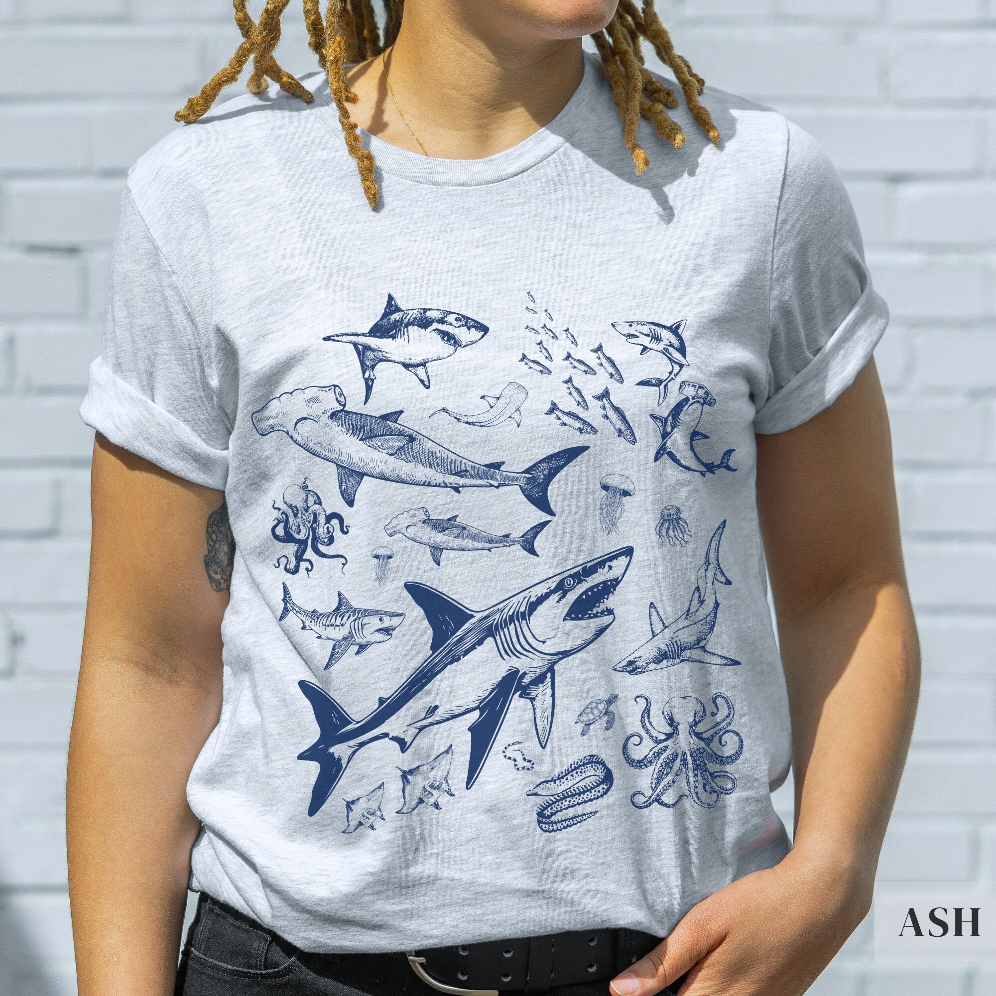 Vintage 90s Tattoo Shark Tshirt | Retro Y2K Gift for Nature