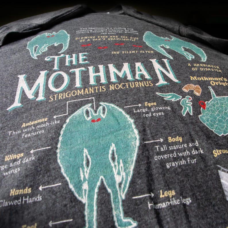 Mothman Shirt | Vintage 90s Graphic Tees, Retro Y2k Aesthetic, Unique Cryptid Top, Cryptozoology Gifts, Moth Man Legend Anatomy TShirt image 1