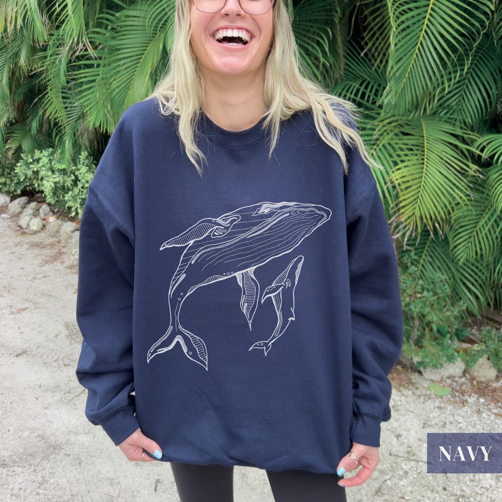 Humpback Whale And Calf Sweatshirt | Oceancore Clothing | Cute Trendy Top | Oversized Beach Pullover| PNW Mom And Baby Sweater | Whale Lover