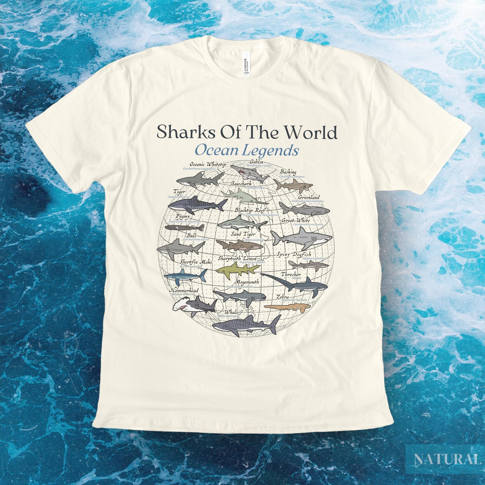 Sharks Of The World Ocean Legends© T-Shirt | Retro Wildlife Collection | Vintage 90s Y2K Oceancore Graphic TShirt, Marine Sea Animal Tee