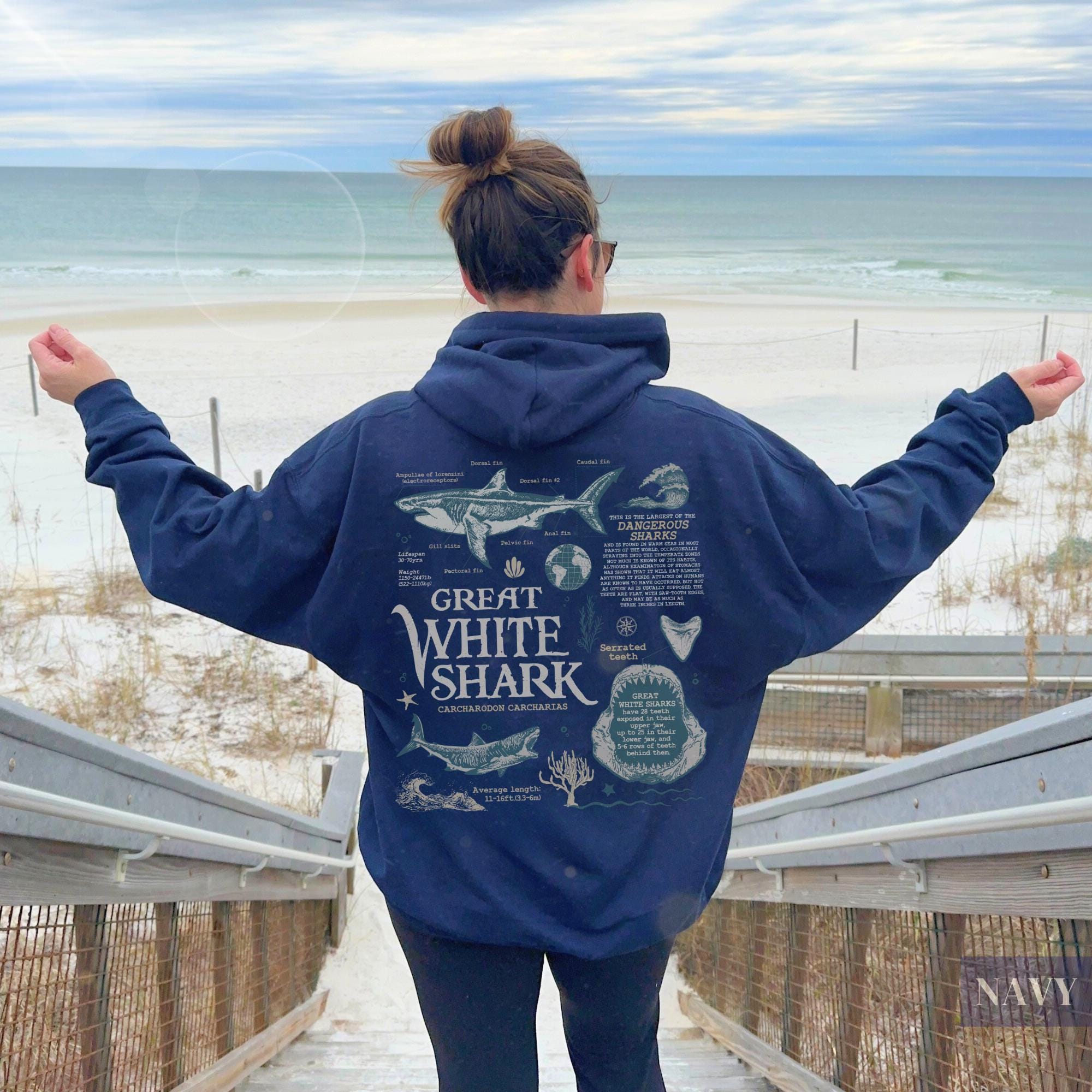 Retro Great White Shark Biology Hoodie | Vintage 90s Y2k