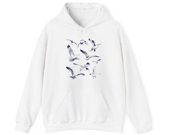 Seagull / Seabirds In Flight Hoodie | Gift For Bird Lover | Minimalist Design | Oversized Beach Pullover | Pacific Ocean Tops | PNW Sweater