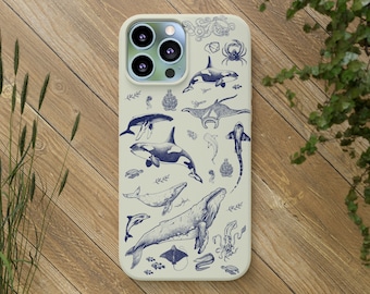 Vintage Tattoo Sea Animal biologisch abbaubare iPhone Hülle | Umweltfreundliche Handyhüllen | Geschenk für Natur / Ozean / Leben im Meer / Orca Killerwal Liebhaber