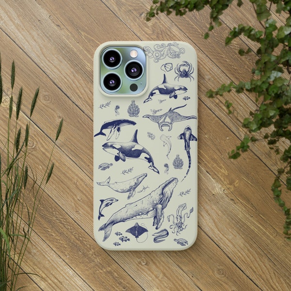 Vintage Tattoo Sea Animal Biodegradable iPhone Case | Eco Friendly Cell Phone Cases | Gift For Nature/Ocean/Sea Life/Orca Killer Whale Lover