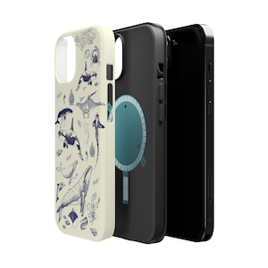 tatouage vintage d'animal marin MagSafe coque iPhone | Esthétique Oceancore rétro, coque de téléphone orque orque à bosse, cadeau bohème tendance mignon