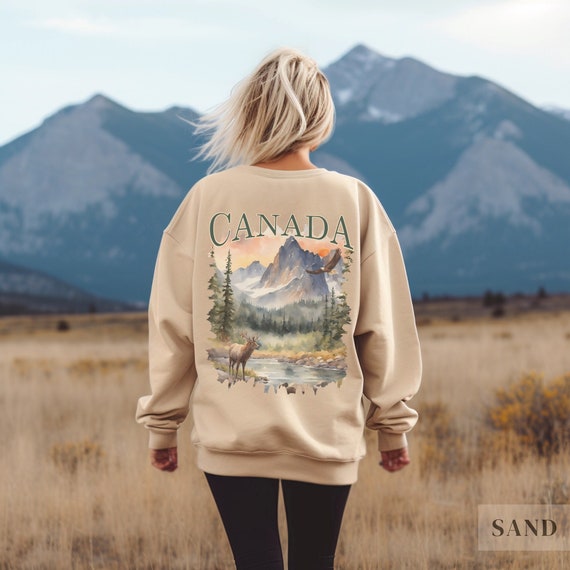Canada Rocky Mountains Woodland Crewneck Sweatshirt | Gift For Nature/Wildlife/Deer/Hiking/Camping Lover | Retro Canadian Souvenir Pullover