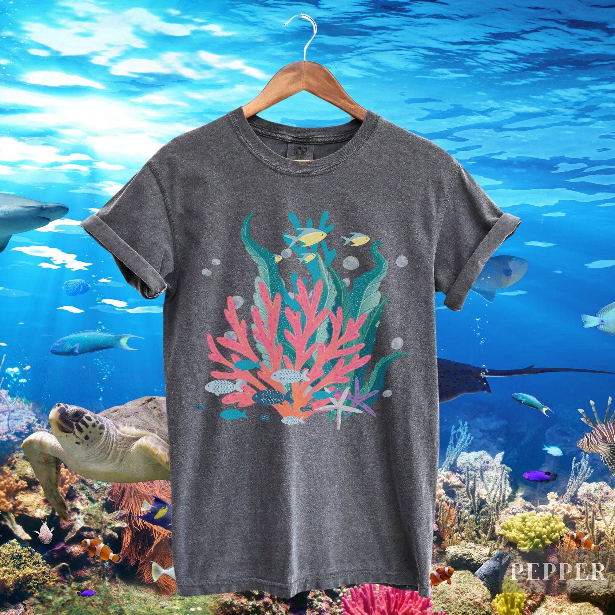 Coral Reef TShirt | Cute Vintage Retro 90s Y2K Summer Beach Tee | Gift For Ocean Conservation, Sea Animal Lover, Great Barrier Reef Pullover