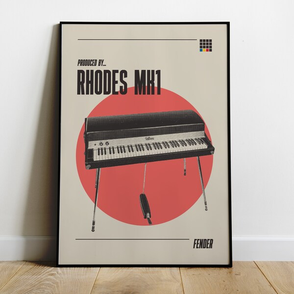 Cartel de Fender Rhodes MK1 para músicos Obras de arte para pianistas Impresión musical Cartel de piano eléctrico Fender